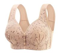 Daisy Bras for Older Women, Front Fastening Push Up Bra for Large Breasts Floral Print No Wired Full Support Senior Bra with Snaps Cotton Comfort Everyday Underwear and Bras Ladies