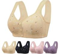 Daisy Bras for Older Women No Underwire Front Closure Comfort Senior Wireless Snap Closing Bra, Apricot, 42D