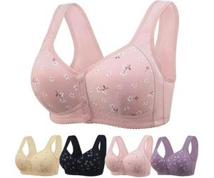 Daisy Bras for Older Women No Underwire Front Closure Comfort Senior Wireless Snap Closing Bra, Pink, 38C