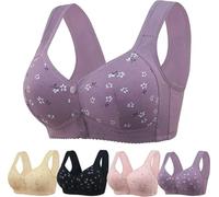 Daisy Bras for Older Women No Underwire Front Closure Comfort Senior Wireless Snap Closing Bra, Purple, 38D