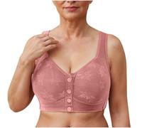 Daisy Bras for Older Women,Plus Size Front Fastening Push up Bra No Underwire Full Support Senior Bra with Snaps Breathable Cotton Comfort Everyday Underwear and Bras Ladies Pink
