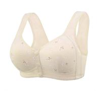 Daisy Bras for Women No Underwire Front Closure Comfort Senior Wireless Snap Closing Bra, Skin, 38C