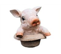 Daisy Bumbles Pig Garden Ornament Sitting In Straw Hat Novelty Cute Garden Ornament Decoration For Outdoors or Indoors Patio Statue Lawn Figure Farm Animal
