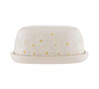 Price & Kensington Butter Dish Daisy – Ceramic Embossed Daisy Handpainted Yellow Centre Cream Glaze