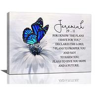 Daisy Butterfly Bathroom Wall Art Scripture Bible Verse Wall Decor Farmhouse Floral Flower Butterfly Pictures Christian Jeremiah 29:11 Canvas Painting Framed Artwork for Bathroom Bedroom 24"x16"