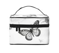 Daisy Butterfly Print Travel Portable Makeup Case Versatile Zipper Makeup Bag Large Capacity Polyester Black One Size Black One Size, Black/White, One Size