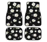 Daisy Car Floor Mats Set of 4,Cute Daisy Flowers Black Design Vehicle Front Rear Carpets Mat Decorative Car Floor Carpets Rugs Non-Slip Auto Foot Mats Car Accessories for Car SUV Truck