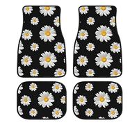 Daisy Car Floor Mats Set of 4,Daisy Print Flowers Design Black Vehicle Front Rear Carpets Mats Floral Decor Car Floor Carpets Rugs Non-Slip Auto Car Accessories Universal Fit for Car SUV Van Truck