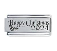 Daisy Charm Happy Christmas 2024 Superlink Etched Italian Charm - compatable with 9mm Italian Style Charm Bracelets.