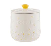 Daisy Coffee Jar Ceramic Hand Painted Flower Embossed White Round Storage 700Ml