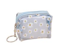 Daisy Coin Purse Wallet Clear Change Pouch Bag Small Flower Makeup Bag Cute Floral Cosmetic Bag Waterproof Sanitary Napkin Storage Bag Transparent Credit Card Holder with Key Ring, Blue, 8.5 x 6.5 x