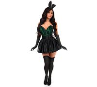 Daisy corsets TD-538 Womens 5 Pc Premium Boudoir Bunny Corset Costume-Halloween & Plus Size, Solid, Black/Green, 2X
