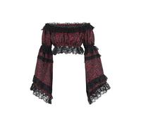 Daisy corsets womens Red/Black Brocade Smocked Flare Sleeve Peasant Top Blouse Fashion Off the Shoulder, Black/Red, One Size