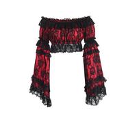 Daisy corsets womens Red/Black Lace Smocked Flare Sleeve Peasant Top Blouse Fashion Off the Shoulder, Black/Red, XXL Plus