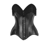 Daisy corsets Womens Womens Black Faux Leather Steel Boned Overbust Corset Top W/Fringe, Black, 2X