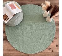 Daisy, Cotton, Artistic, Unique, One of A Kind Hand Woven Cotton Round Rug for Bedroom, Bathroom, Kitchen, Living Room, Farmhouse, Green, 120 cm Round, 120cm x 120cm