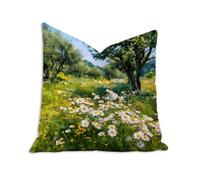 Daisy Cushion Covers 80cm x 80cm Green Cushions Double Sided Pattern Throw Pillow Covers with Invisible Zipper, Velvet Decorative Pillowcases for Garden Home Sofa Bed, Set of 1 （31.5x31.5 in）2B-289