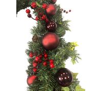 Daisy Darcy 180cm Luxury Garland Pre-Lit with Velvet Bows and Red Baubles