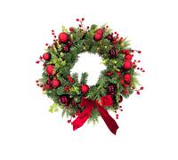 Daisy Darcy 66cm Luxury Pre-Lit Wreath with Velvet Bows and Red Baubles