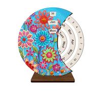 Daisy Diamond Art Wood Perpetual Calendar Rotatable Moon Disk Calendar DIY Kit 5D Flowers Diamond Art Painting Table Calendar Special Shaped Rhinestone Art by Number for Home Office School Desk Decor