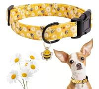 Daisy Dog Collar, Cotton Dog Collar with Bee Pattern, Soft Adjustable Pet for Small Medium Large Dogs, Yellow Bee Design with Charm, M, Cute