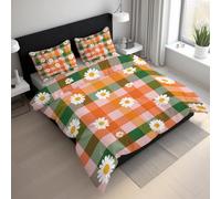 Daisy Double Duvet Cover, Plaid Check Bedding Set 3 Piece Soft Microfiber Quilt Cover Reversible Duvet Sets with 2 Pillows Zipper Closure L-62