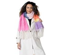 Daisy Dreamer Women Chunky Knit Bright Blanket Scarf Long Plaid Wrap Winter Warm Check Scarves Shawls with Tassel Gift for Ladies, Pink/Purple Stripe