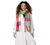 Daisy Dreamer Women Chunky Knit Bright Blanket Scarf Long Plaid Wrap Winter Warm Check Scarves Shawls with Tassel Gift for Ladies, Yellow/Burgundy Check