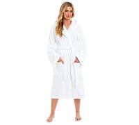 Daisy Dreamer Womens Bamboo Hooded Dressing Gown Towelling Robe Super Soft Ladies Bath Robes, White Large