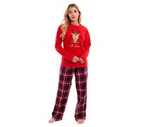 Daisy Dreamer Womens Christmas Fleece Pyjamas Festive Warm Thermal PJs Pyjama Set For Ladies Xmas Gift, B19, Red Reindeer X Large