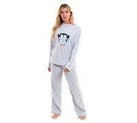 Daisy Dreamer Womens Christmas Fleece Pyjamas Festive Warm Thermal PJs Pyjama Set For Ladies Xmas Gift, Grey Penguin X Large