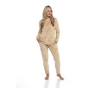 Daisy Dreamer Womens Heart Fleece Pyjamas Super Soft Plush PJs Top & Pants PJ Lounge Set, Champagne X Large