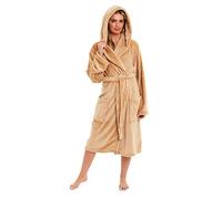 Daisy Dreamer Womens Hooded Dressing Gown Robes Flannel Fleece Long Super Soft Plush Robe Bathrobe Gowns for Ladies (Gold, M)
