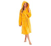Daisy Dreamer Womens Hooded Dressing Gown Robes Flannel Fleece Long Super Soft Plush Robe Bathrobe Gowns for Ladies (Ochre, L)