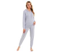 Daisy Dreamer Womens Hooded Pyjama Set Cosy Soft Touch Lounge Wear Sets Knitted Loungewear PJs, Grey Small