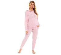 Daisy Dreamer Womens Hooded Pyjama Set Cosy Soft Touch Lounge Wear Sets Knitted Loungewear PJs, Pink Large
