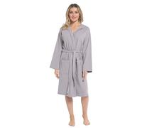 Daisy Dreamer Women's Hooded Waffle Cotton Bathrobe Dressing Gown Super Absorbent Spa Robes Ideal for Home & Loungewear, Grey Large