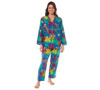 Daisy Dreamer Womens Long Pyjama Set Button Up Easy Care PJs Set Stylish Printed Design Breathable Lounge Wear Sleepwear Casual Soft with Pocket, Jungle Leopard Medium