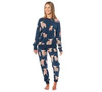Daisy Dreamer Womens Printed Fleece Pyjama Set Soft & Warm Sleepwear Loungewear Nightwear Long Sleeve Top Ladies Animal Print Pjs, Large Highland Cow