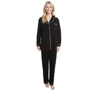 Daisy Dreamer Womens Pyjama Set Long Sleeve Button Up Top and Bottoms Two Piece PJ Loungewear Soft Touch Ladies Sleepwear Nightwear Set, Small Black