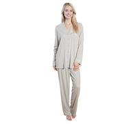 Daisy Dreamer Womens Pyjama Set Long Sleeve Button Up Top and Bottoms Two Piece PJ Loungewear Soft Touch Ladies Sleepwear Nightwear Set, Large Grey