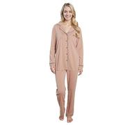 Daisy Dreamer Womens Pyjama Set Long Sleeve Button Up Top and Bottoms Two Piece PJ Loungewear Soft Touch Ladies Sleepwear Nightwear Set, Small Natural