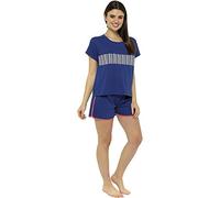 Daisy Dreamer Womens Pyjama Set T Shirt & Shorts Ladies Pyjamas Holiday Summer Cotton Pjama PJs, Love Navy (LN49) 16-18
