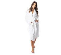 Daisy Dreamer Womens Robe Luxury Terry Towelling 100% Cotton Dressing Gown Bathrobe Highly Absorbent Ladies Hooded Bath Wrap, White 12-14