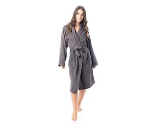 Daisy Dreamer Womens Robe Luxury Terry Towelling 100% Cotton Dressing Gown Bathrobe Highly Absorbent Ladies Hooded Bath Wrap, Charcoal 12-14