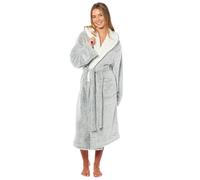 Daisy Dreamer Womens Robe Plush Shimmer Fleece Grey Hooded Dressing Gown Soft Long Bathrobe with Pockets Warm Fluffy Loungewear Robes for Ladies, Small 8-10
