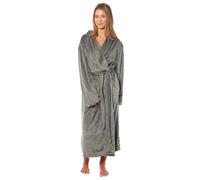 Daisy Dreamer Womens Robe Stripe Jacquard Soft Warm Belted Long Dressing Gown with Pockets Shawl Collar Ladies Everyday Gowns, Charcoal Small