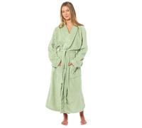 Daisy Dreamer Womens Robes Luxury Fleece Soft Checked Design Warm Belted Dressing Gown Long Bathrobe Shawl Collar Pockets Loungewear Robe for Ladies, Sage Green Small