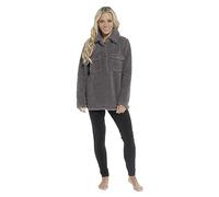Daisy Dreamer Womens Sherpa Top and Leggings Set Comfort with Front Double Pockets Style Tops and Pyjamas Sets Long Sleeve Soft Loungewear, Charcoal Medium