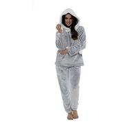 Daisy Dreamer Women's Shimmer Fleece Pyjamas, Fluffy Soft Hooded Twosie Pyjama Set, Size 8-22, LN769, Small (8-10) Grey